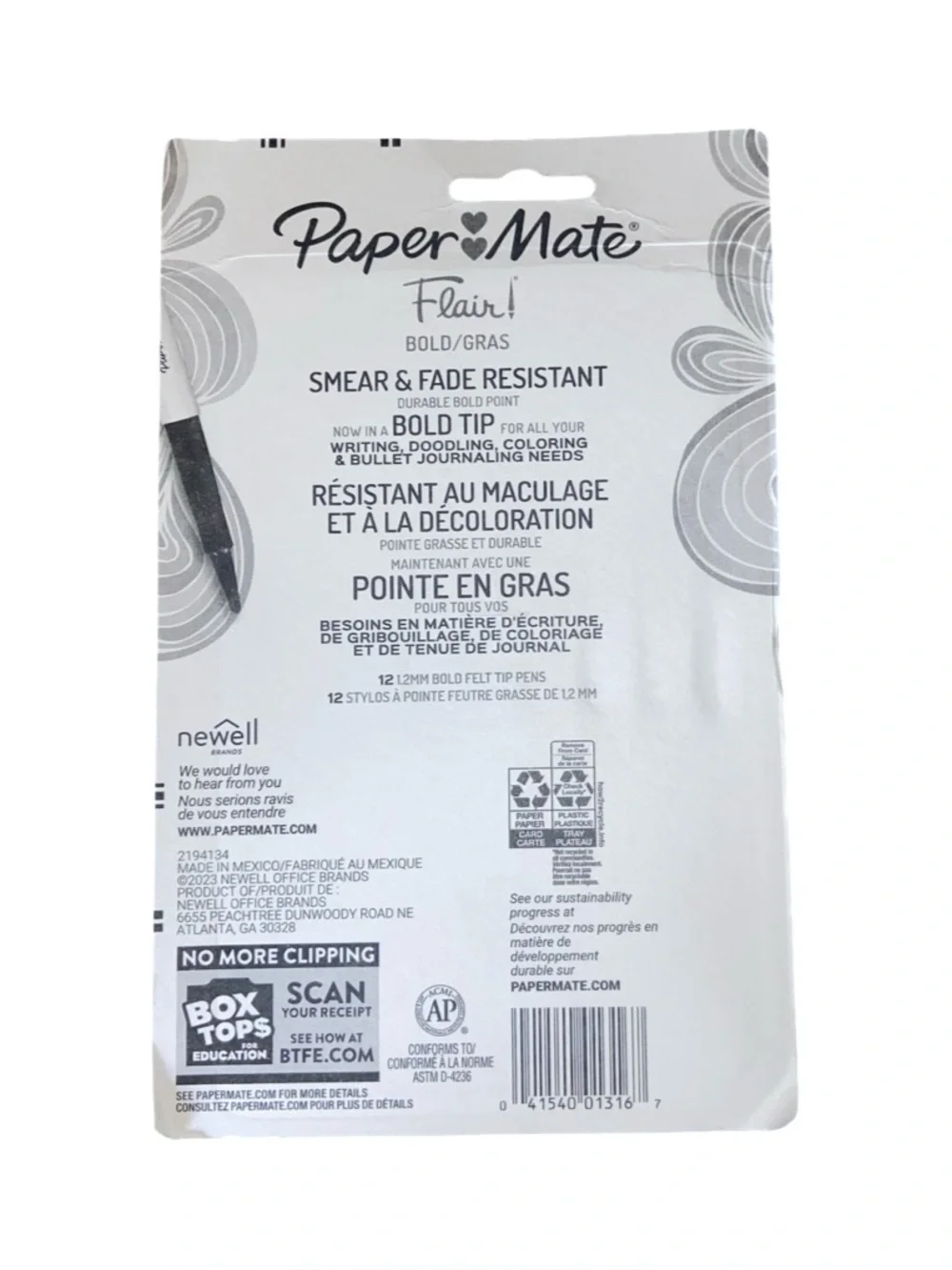 Paper Mate Flair Pens, Felt Tip Pens, Bold Tip (1.2 mm), Assorted Colors, 12 Ct